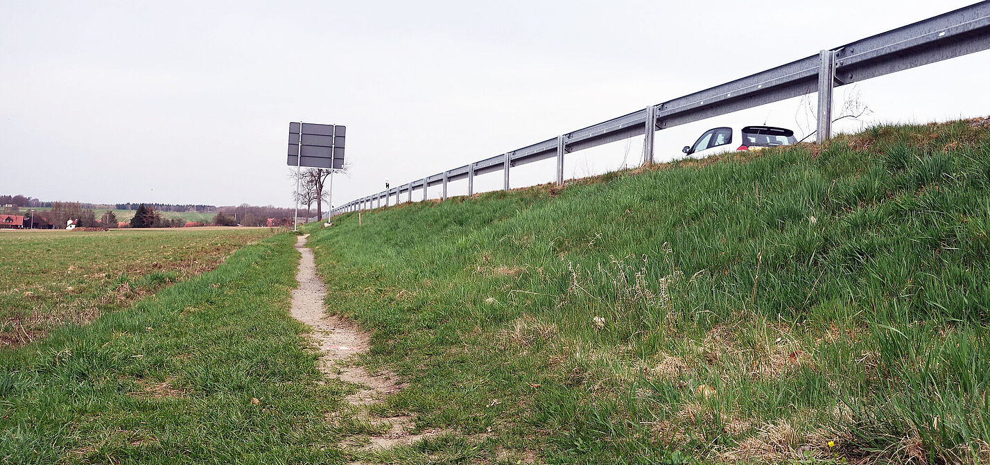 Radweg fehlt! Trampelpfad neben einer Staatsstraße