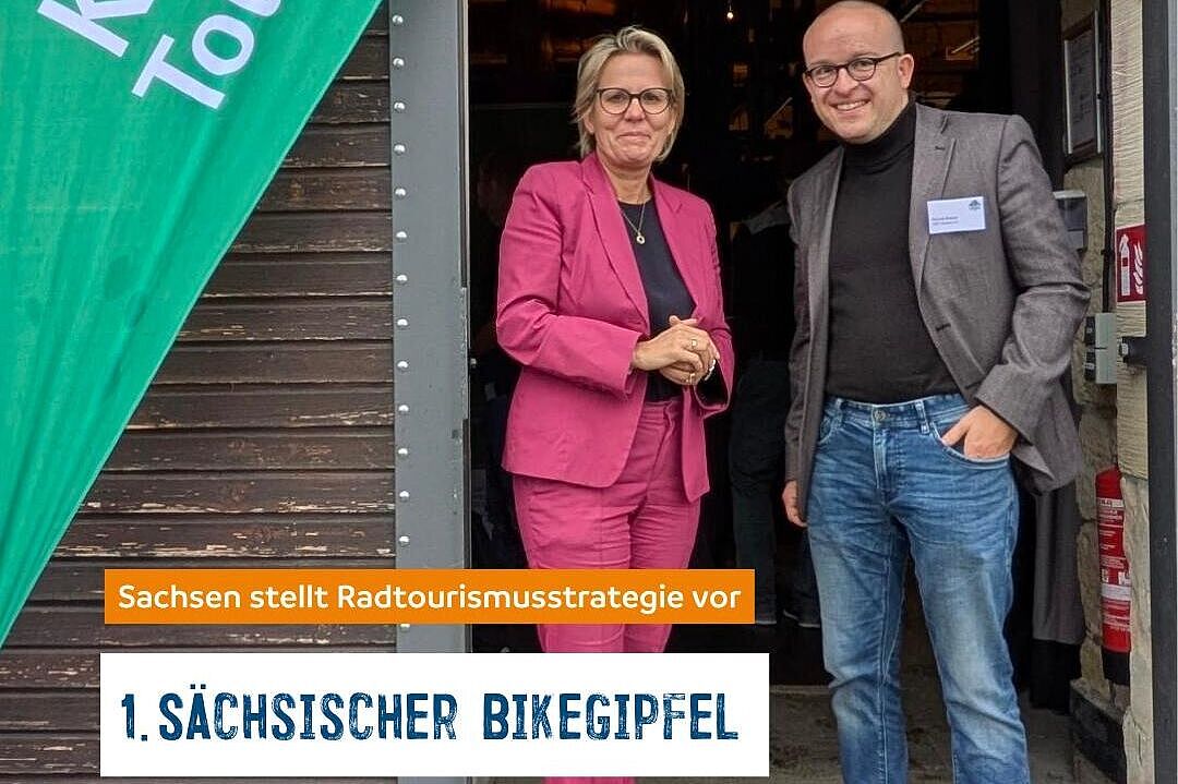 Tourismusministerin Barbara Klepsch mit ADFC-Geschäftsführer Konrad Krause